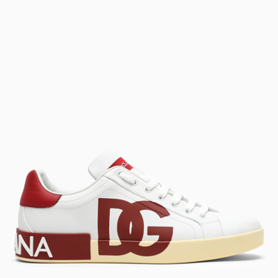 Shop Dolce & Gabbana Dolce&gabbana | White And Red Portofino Sneakers With Dg Logo