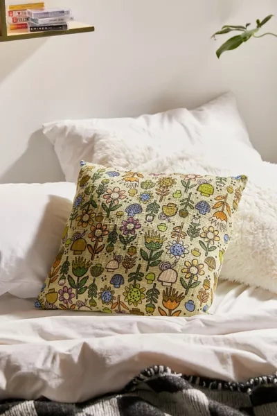 Shop Urban Outfitters Mushroom Field Throw Pillow In Mint