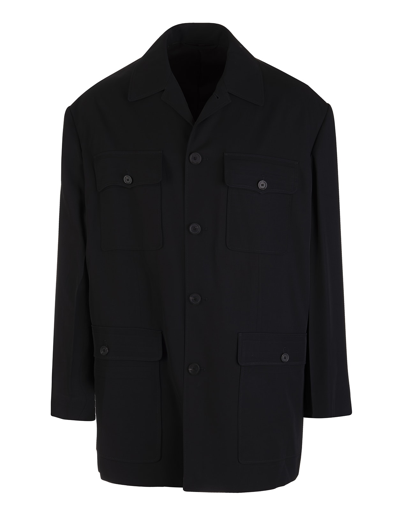 Shop Balenciaga Man Black Multi-pocket Jacket