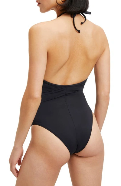 Shop Good American Leilani Halter Neck One-piece Swimsuit In Black001