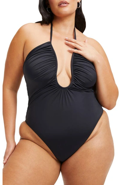 Shop Good American Leilani Halter Neck One-piece Swimsuit In Black001