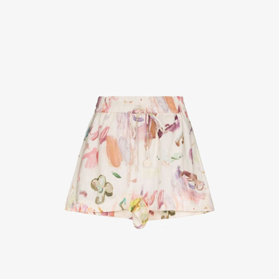 Shop Alemais Neutral Annie Brushstroke Print Linen Shorts In Rose