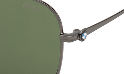 Shop Bmw 60mm Navigator Sunglasses In Shiny Gunmetal / Green