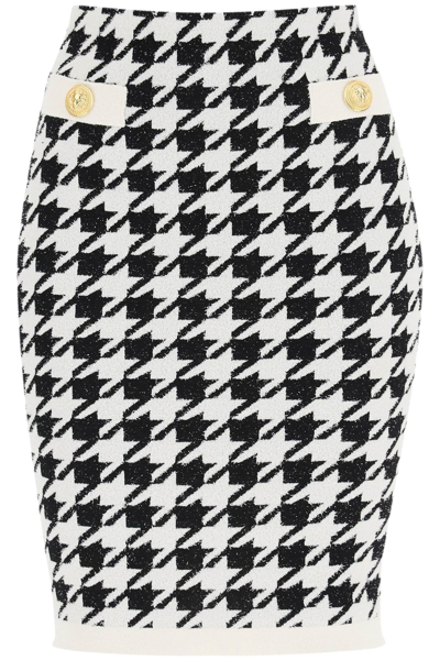 Shop Balmain Houndstooth Jacquard Knit Midi Skirt In Mixed Colours