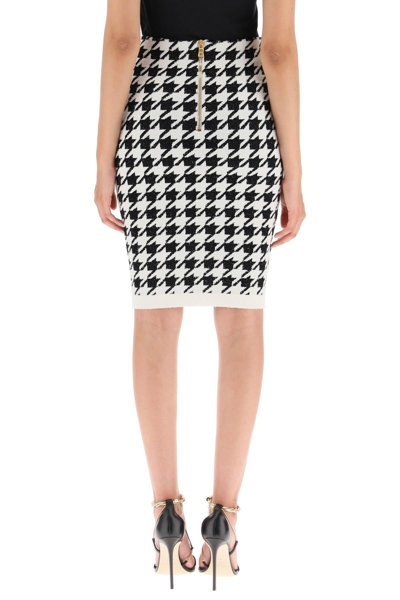 Shop Balmain Houndstooth Jacquard Knit Midi Skirt In Mixed Colours