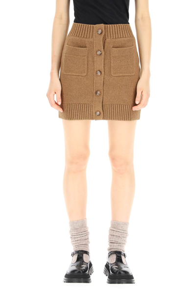 Shop Burberry Cotton Mini Skirt With Monogram Embroidery In Brown