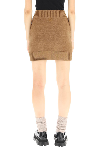 Shop Burberry Cotton Mini Skirt With Monogram Embroidery In Brown