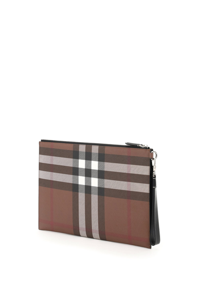 Shop Burberry E-canvas Tartan Pouch In Mixed Colours