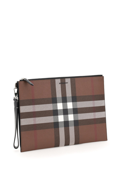 Shop Burberry E-canvas Tartan Pouch In Mixed Colours