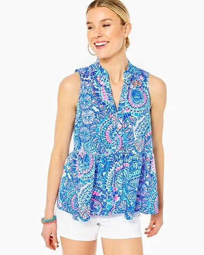 Shop Lilly Pulitzer Women's Novella Ruffle Top In Blue Size Medium, Commotion In The Ocean -  In Blue