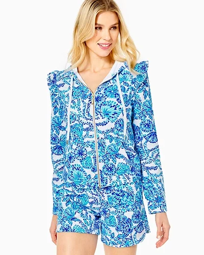 Shop Lilly Pulitzer Audrey Zip-up Jacket In Turquoise Oasis Shell Me You Love Me