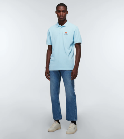 Shop Kenzo Logo Cotton Piqué Polo Shirt In Sky Blue