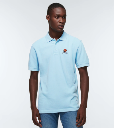 Shop Kenzo Logo Cotton Piqué Polo Shirt In Sky Blue