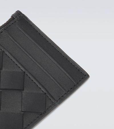 Shop Bottega Veneta Intrecciato Leather Card Holder In Black-silver