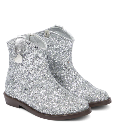 Shop Monnalisa Sequined Ankle Boots In Glitter Argento