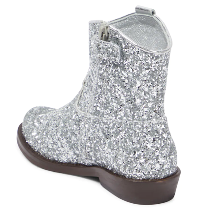 Shop Monnalisa Sequined Ankle Boots In Glitter Argento