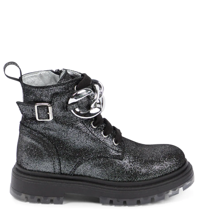 Shop Monnalisa Chain-detail Leather Ankle Boots In Nero