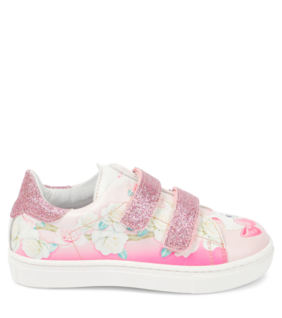 Shop Monnalisa Baby Glitter Sneakers In Panna/cipria