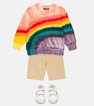 Acne Studios Kids' Mini Fairview Rainbow Face Patch Cotton Sweatshirt In Pastel Pink