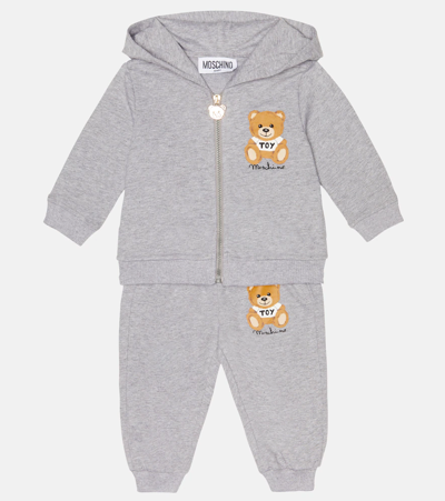 Shop Moschino Baby Set Of Logo Hoodie And Pants In Melange Grey