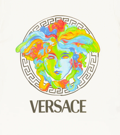 Shop Versace Medusa Cotton Jersey T-shirt In Bianco+multicolor