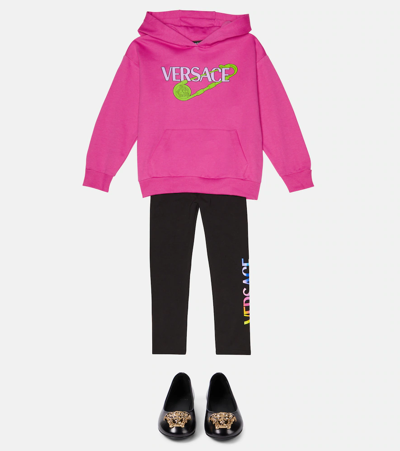 Shop Versace Safety Pin Cotton Hoodie In Fuxia+multicolor