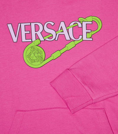 Shop Versace Safety Pin Cotton Hoodie In Fuxia+multicolor