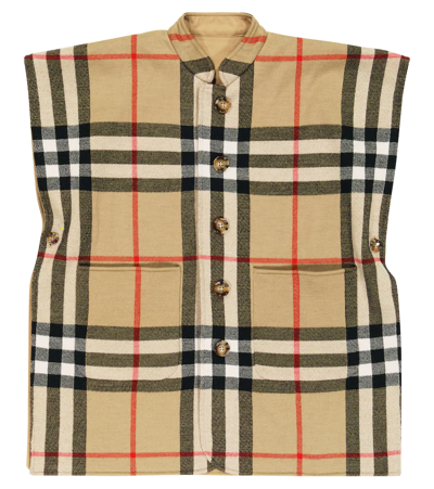 Shop Burberry Vintage Check Wool Reversible Vest In Archive Beige Ip Chk