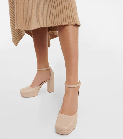 Shop Gianvito Rossi Vernice Platform Leather Pumps In Mousse