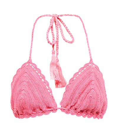 Shop Anna Kosturova Crochet Cotton Bikini Top In Fuschia