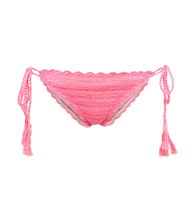 Shop Anna Kosturova Crochet Cotton Bikini Bottoms In Fuschia