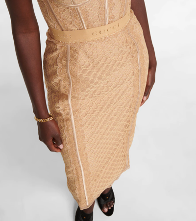 Shop Gucci Lace Midi Skirt In Nude