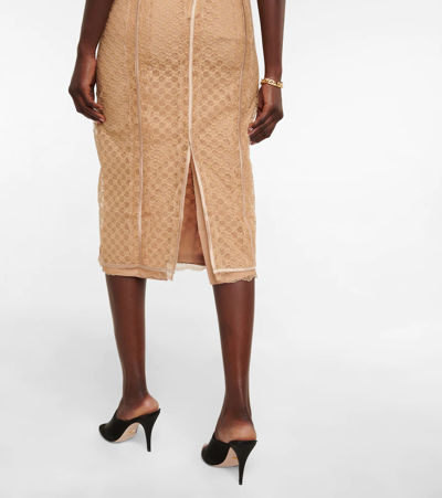 Shop Gucci Lace Midi Skirt In Nude