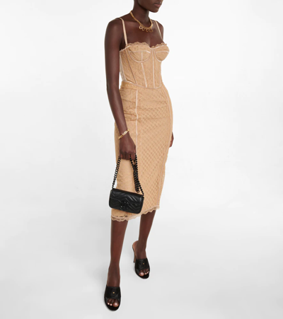 Shop Gucci Lace Corset Top In Nude