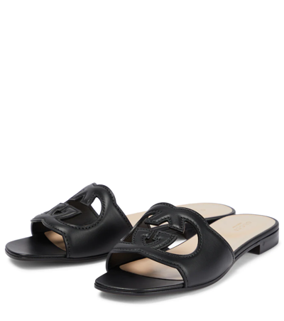 Shop Gucci Interlocking G Cutout Leather Sandals In Black