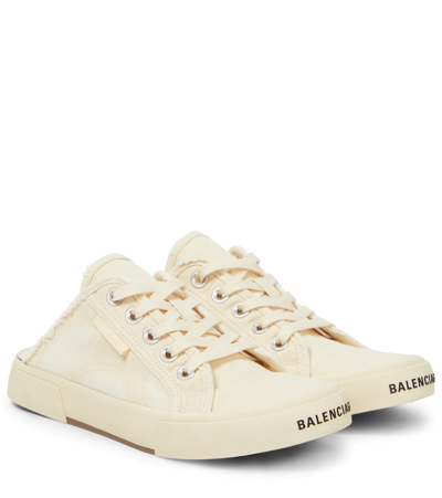 Shop Balenciaga Paris Distressed Open-back Sneakers In White/white