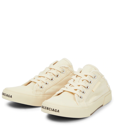 Shop Balenciaga Paris Distressed Open-back Sneakers In White/white