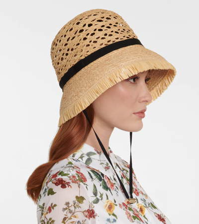 Shop Erdem Vacation Raffia Cloche Hat In Natural / Back