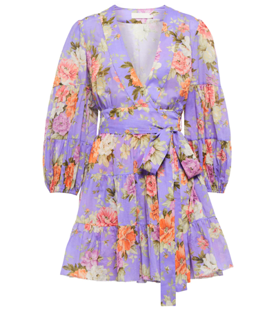 Shop Zimmermann Pattie Floral Cotton Wrap Dress In Purple Rose