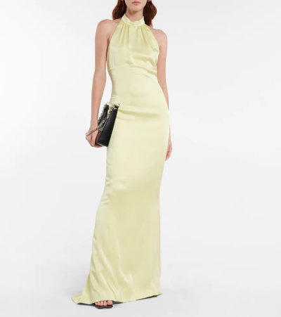 Shop Givenchy Halterneck Satin Gown In Lemonade Yellow
