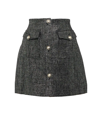 Shop Alessandra Rich Tweed Miniskirt In Black Silver
