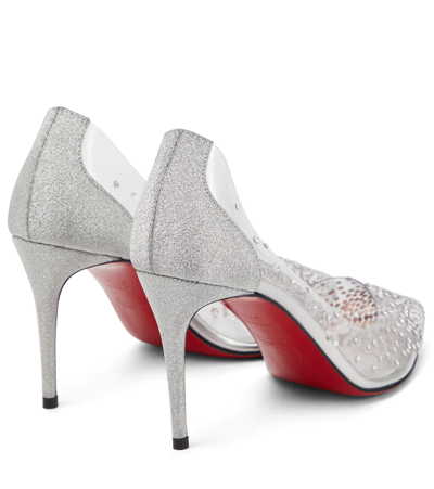 Christian Louboutin Degrastrass 85 Swarovski Crystal-embellished Pvc And Leather Pumps In Vers Silver/lin Silver