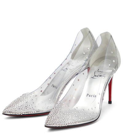 Shop Christian Louboutin Degrastrass 85 Embellished Pvc Pumps In Vers Silver/lin Silver