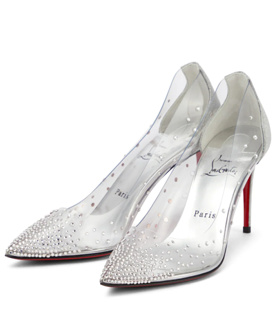 Christian Louboutin Degrastrass 85 Swarovski Crystal-embellished Pvc And Leather Pumps In Vers Silver/lin Silver