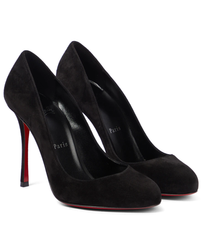 Shop Christian Louboutin Dolly 100 Suede Pumps In Black/lin Black