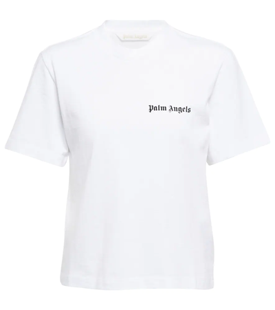 Shop Palm Angels Logo Cotton T-shirt In White Black