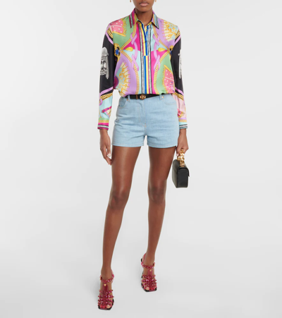 Shop Versace I Ventagli Silk Twill Shirt In Multicolor