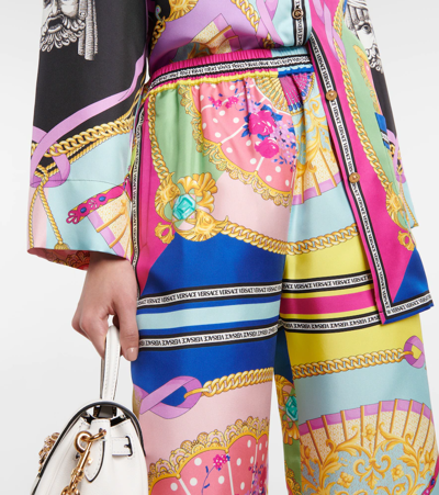 Shop Versace I Ventagli Silk Twill Wide-leg Pants In Multicolor