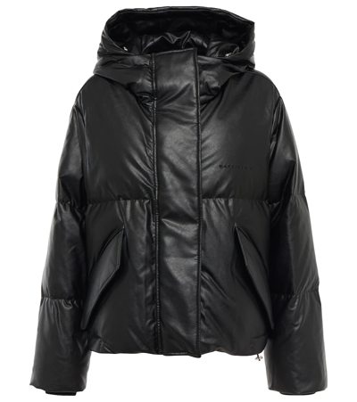 Shop Mm6 Maison Margiela Logo Faux Leather Padded Jacket In Black