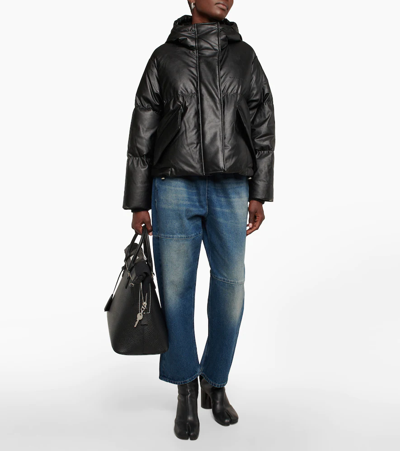 Shop Mm6 Maison Margiela Logo Faux Leather Padded Jacket In Black